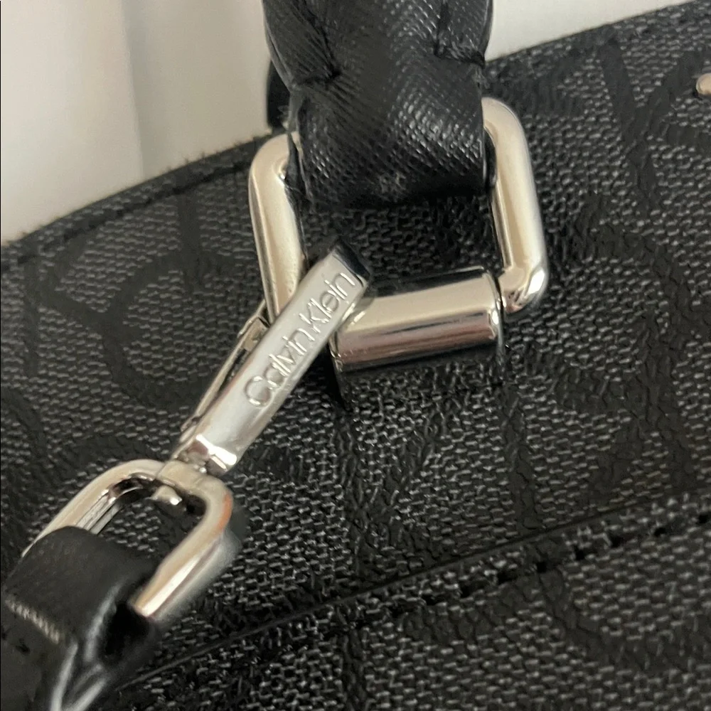 Calvin Klein Raelynn Black Signature Satchel with Shoulder Strap